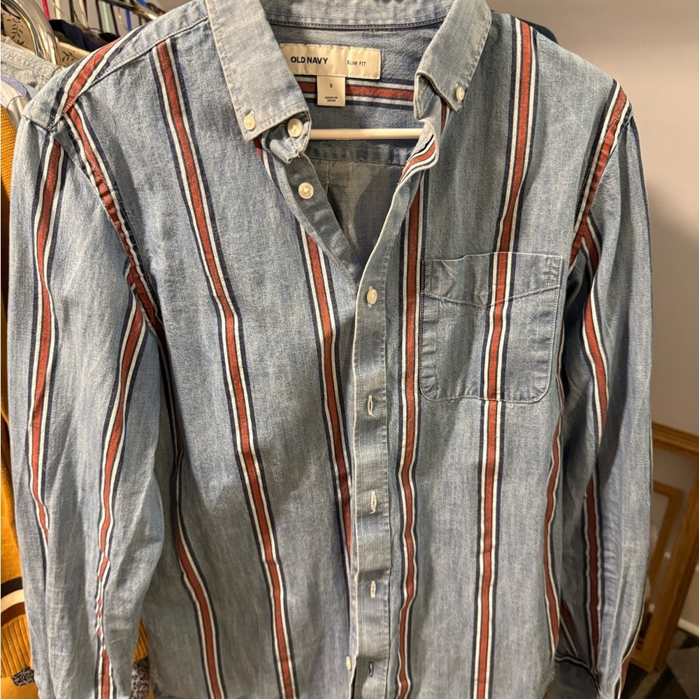 Old Navy Men's Casual Blue Striped Shirt